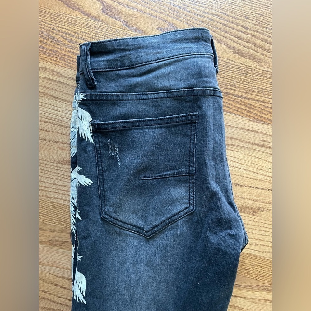 Valiant Paris Ripped Distressed Palm Print Jeans Size 32 - Picture 8 of 9